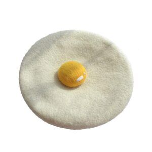 2741 Winter Beret Hat Cute Poached Egg Soft Wool Felt Beret Handmade Painter